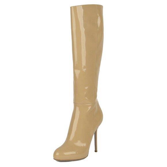 SERGIO ROSSI TALL BOOTS BEIGE LEATHER 'BARBIE' KNEE HIGH sz 39 / 9 - Picture 2 of 13